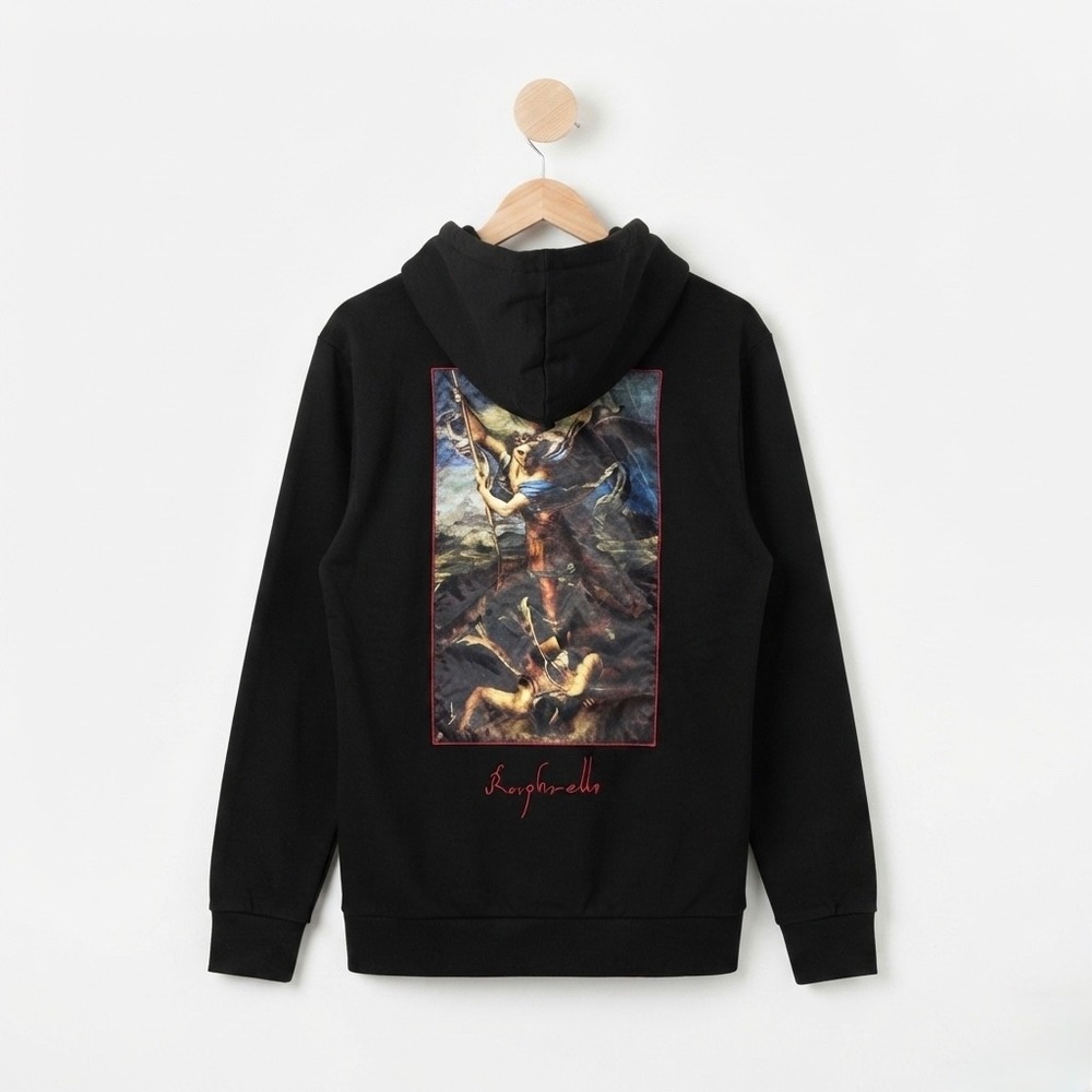 Rebel Vengeance Black Hoodie L‎ Angel Painting Back Print Renaissance Goth
